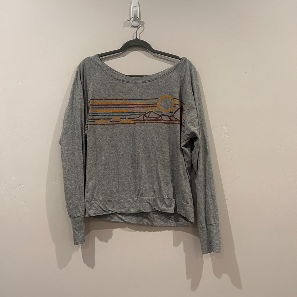 Prana Gray Sweatshirt with Colorful Stripe Design